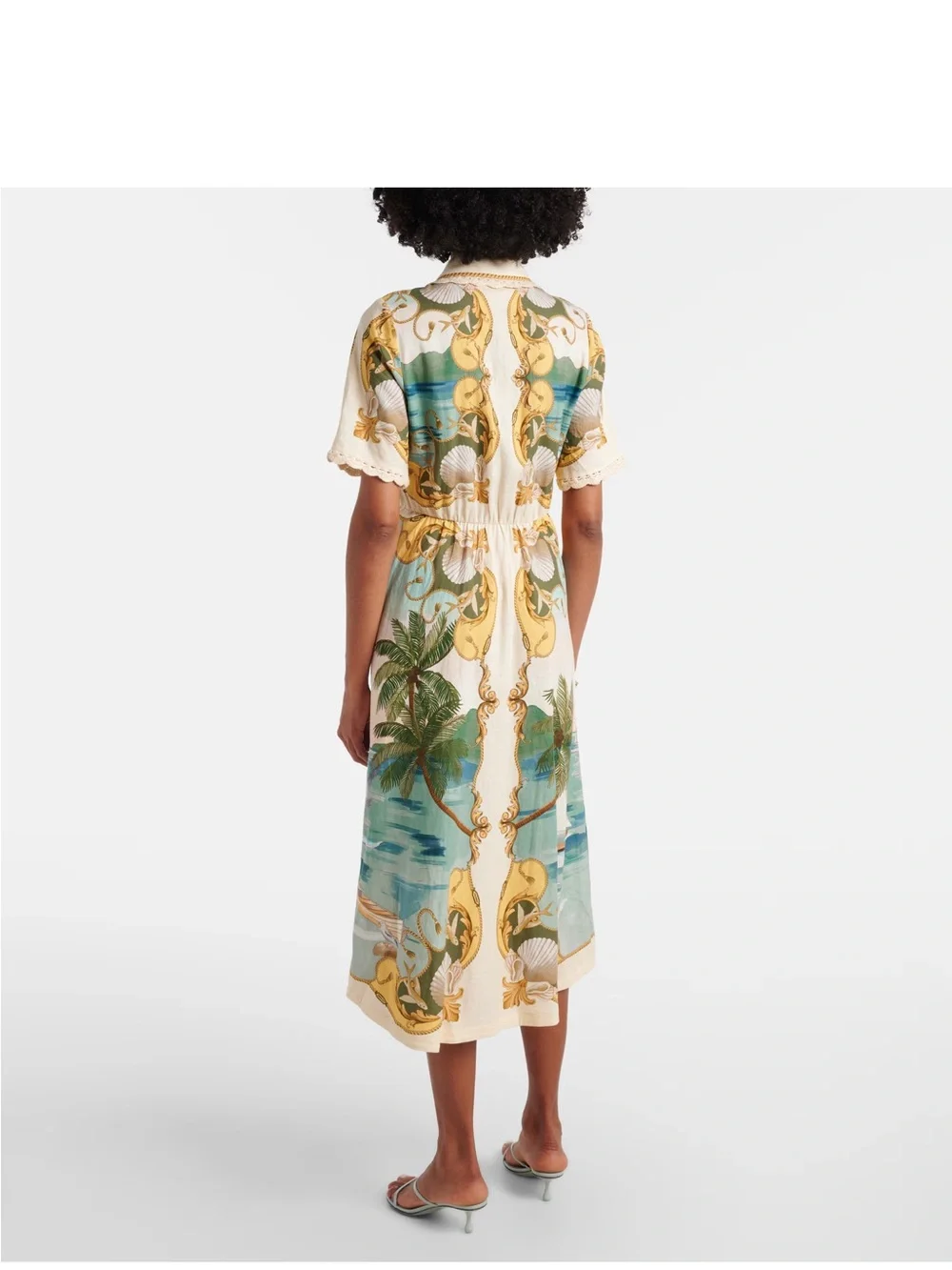Farm Rio Royal Sea Gathered-Waist Midi Dress - Sz L - Picture 6 of 12